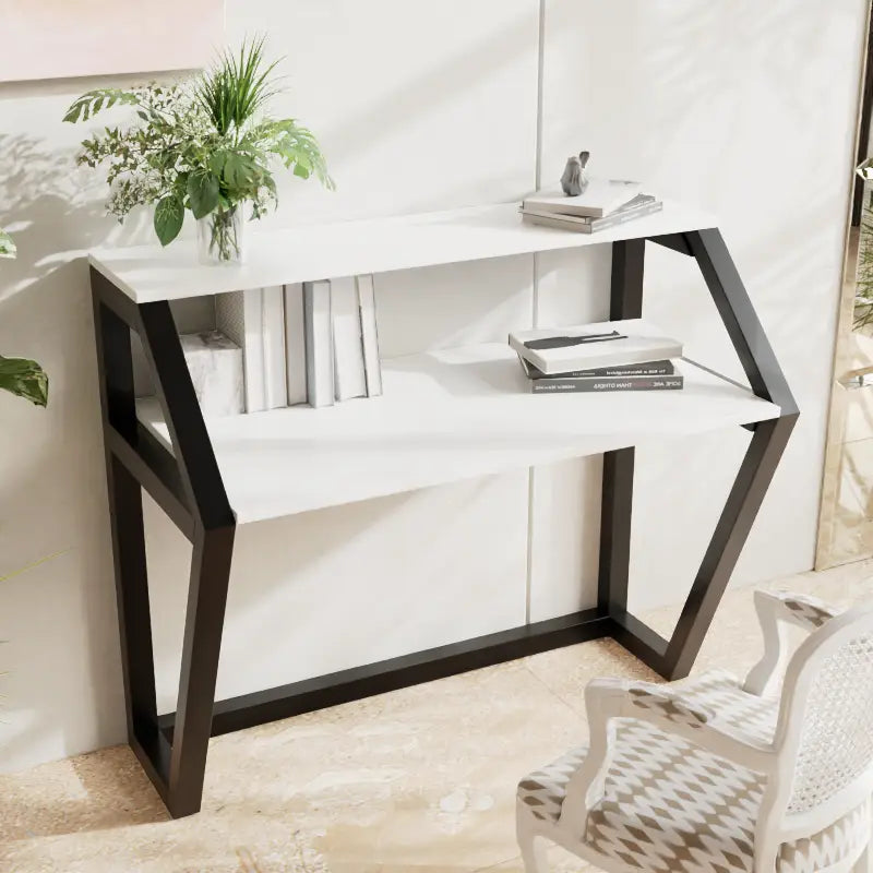 Study table in white color Wall mounted/adjacent study table with shelve at top
