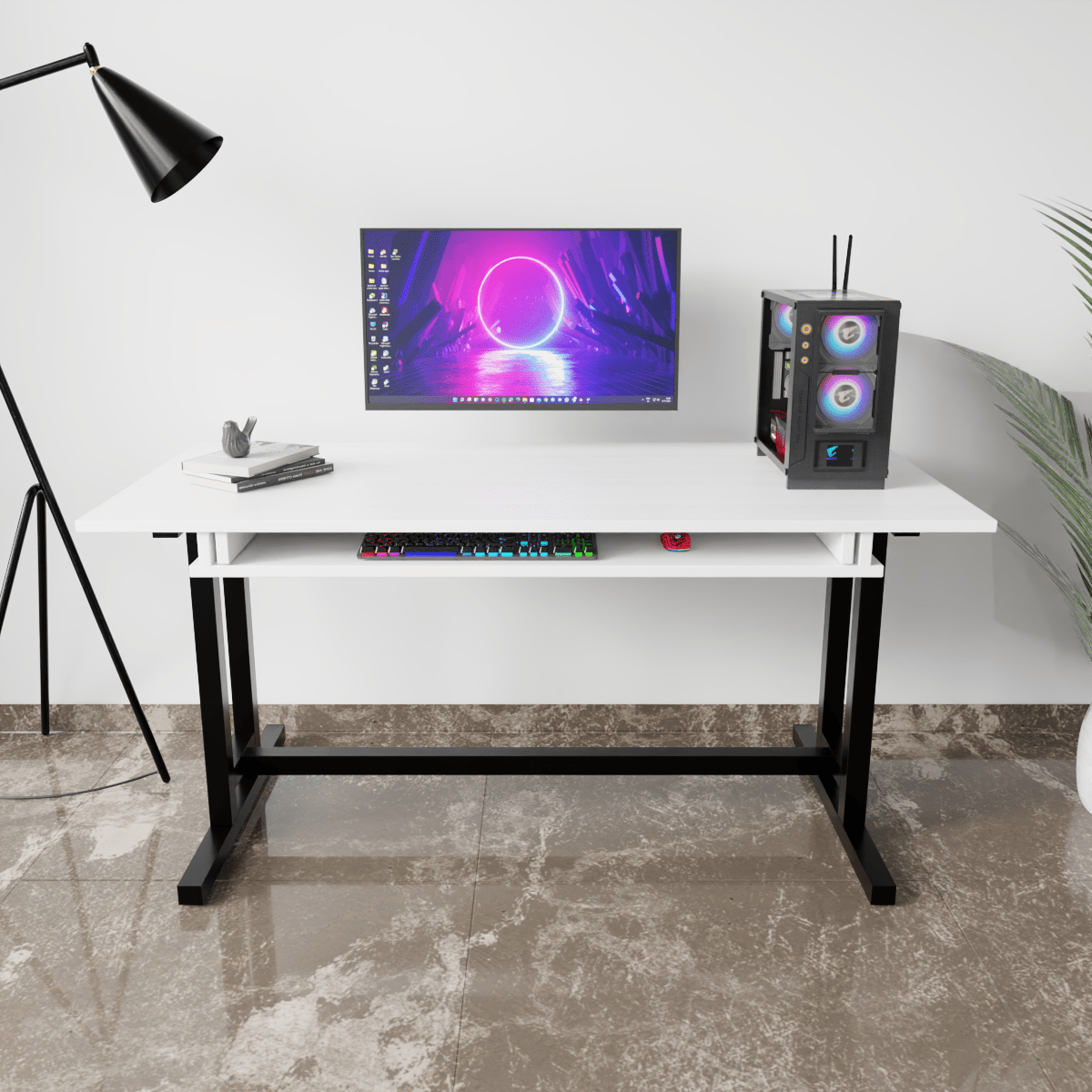 Zinnia Computer Table with Keyboard Tray by Riyan Luxiwood.