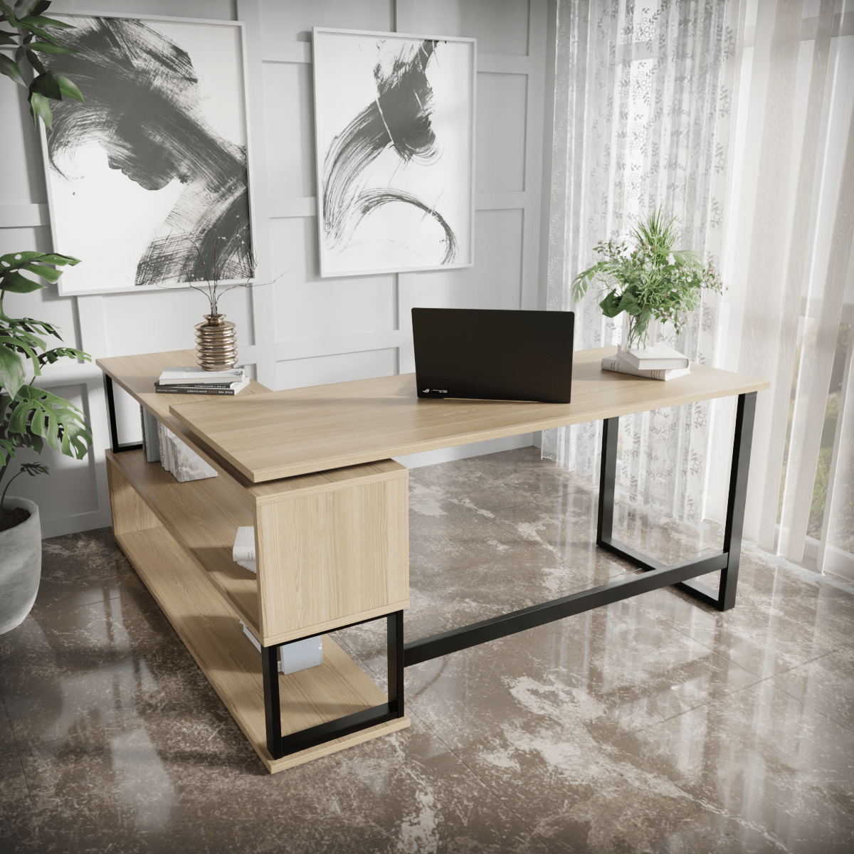 L Shaped Executive Desk with Storage Design by Riyan Luxiwood