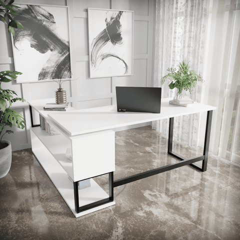 L Shaped Executive Desk with Storage Design by Riyan Luxiwood