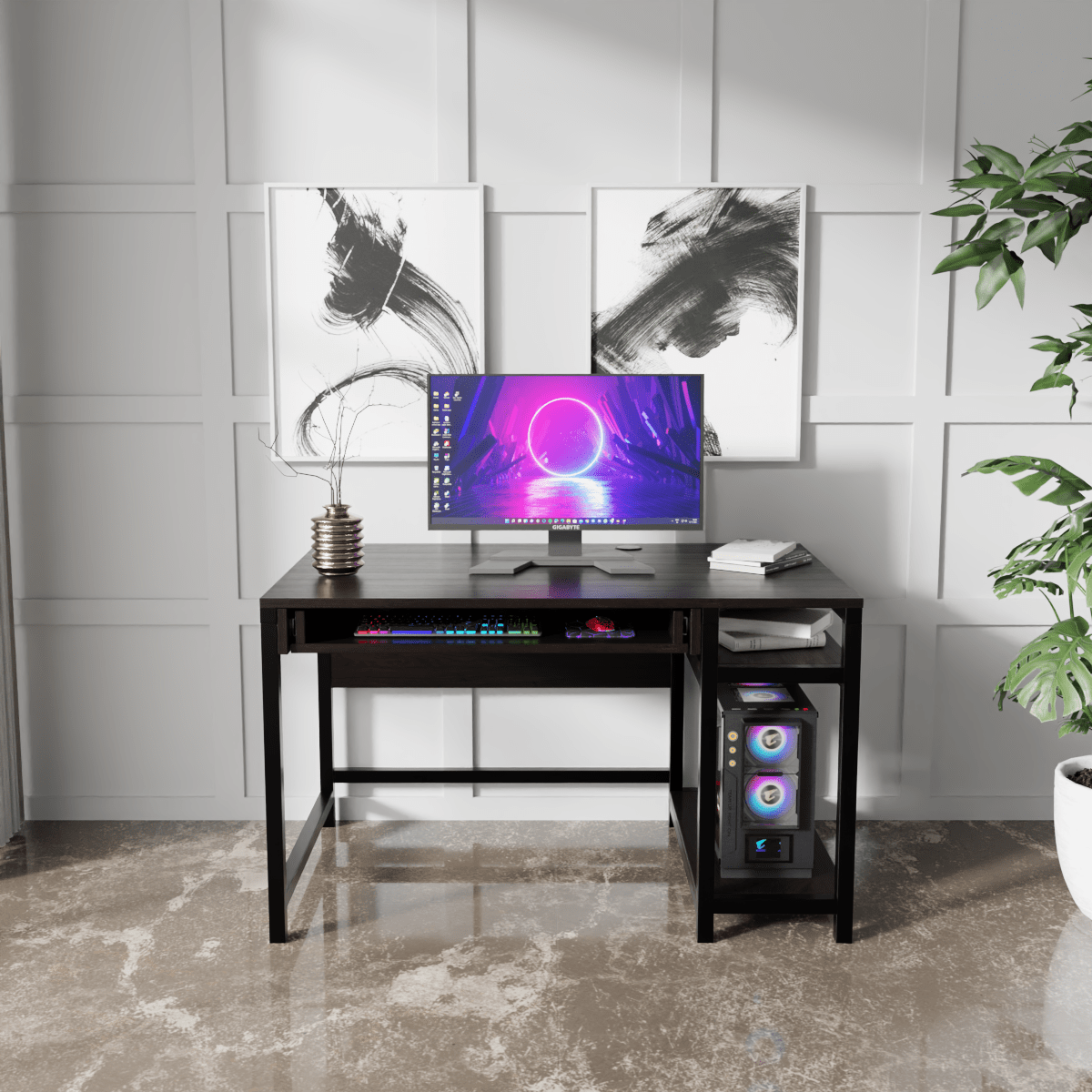 Carter Computer Table With Open Storage By Riyan Luxiwood.