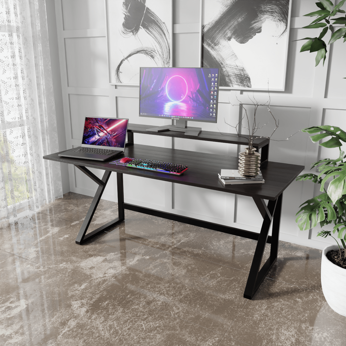 Meja Computer Table with Monitor Riser By Riyan Luxiwood.
