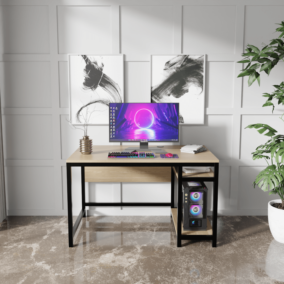 Carter Computer Table With Open Storage By Riyan Luxiwood.