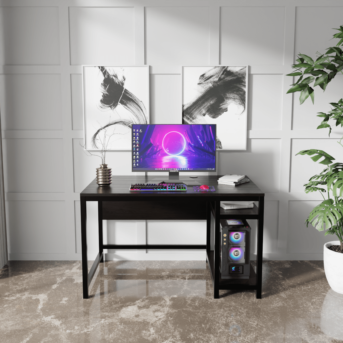 Carter Computer Table With Open Storage By Riyan Luxiwood.