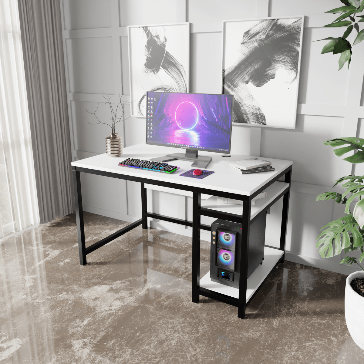 Carter Computer Table With Open Storage By Riyan Luxiwood.
