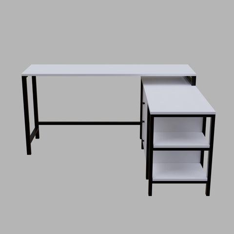 Kerry L Shaped Executive Desk with Storage Design with Drawers & Open Storage shelves in white finish