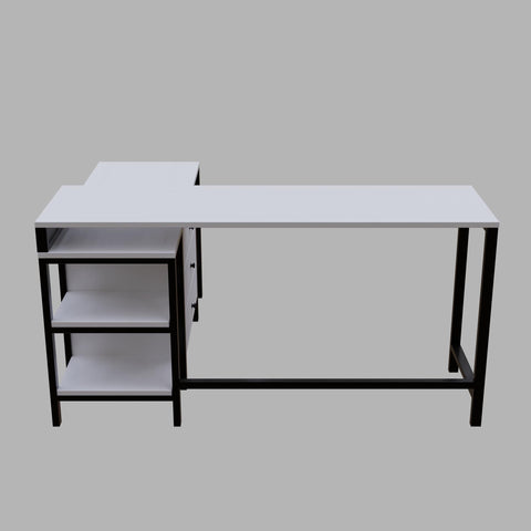 L shaped study table with storage design with drawers & open storage shelves