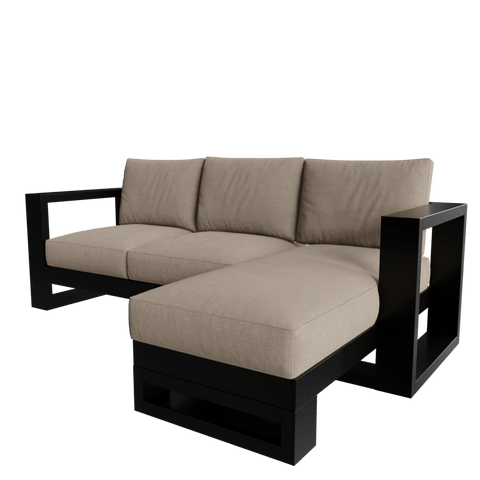 Evok 3 Seater Sofa with chaise Longue in Geneva Light Color with Metal & Fabric touch by Riyan Luxiwood