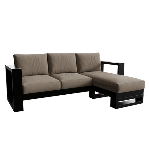 Evok 3 Seater Sofa with chaise Longue in Geneva Light Color with Metal & Fabric touch by Riyan Luxiwood