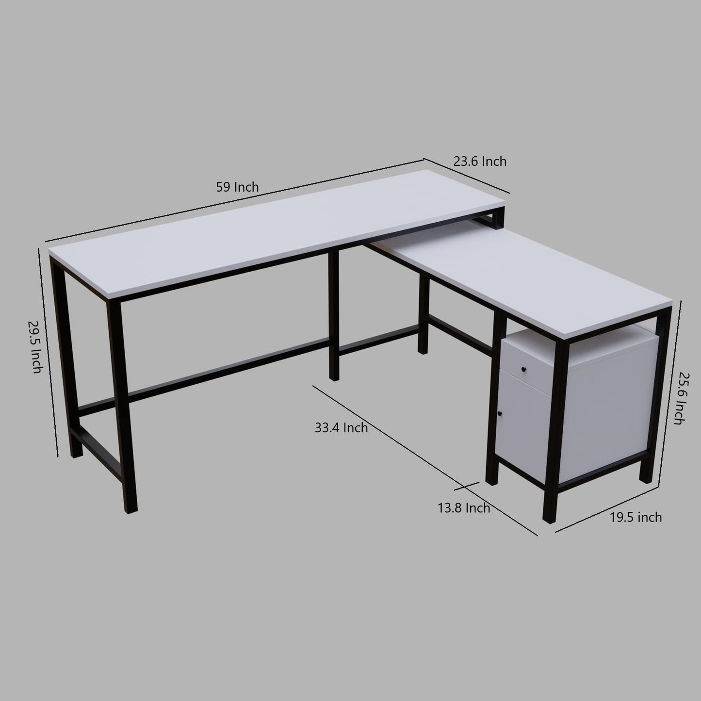 Maru l shaped Executive Desk with storage Design in white finish