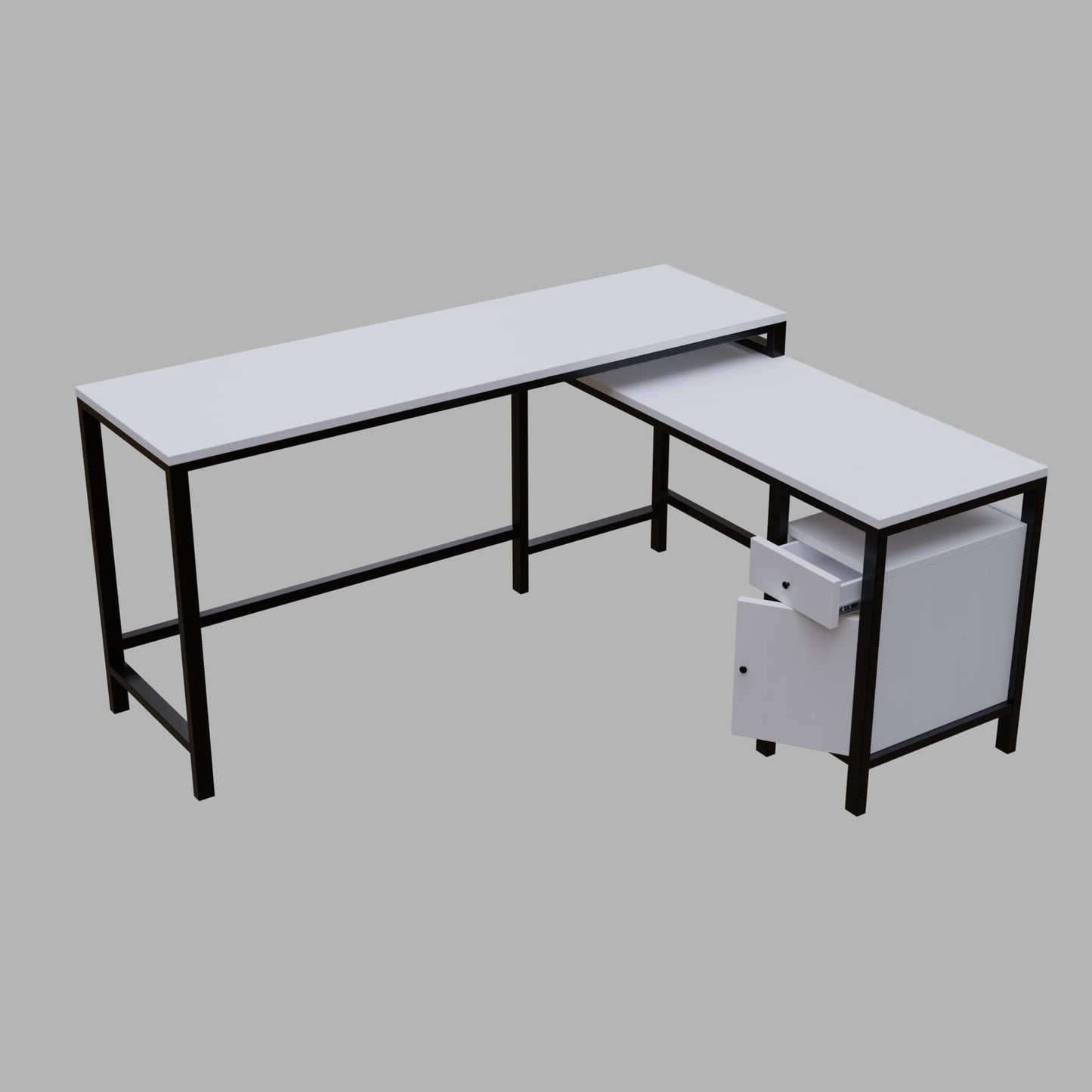 Maru l shaped Executive Desk with storage Design in white finish