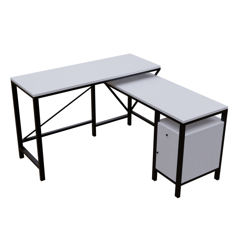 Maru l shaped Executive Desk with storage Design in white finish