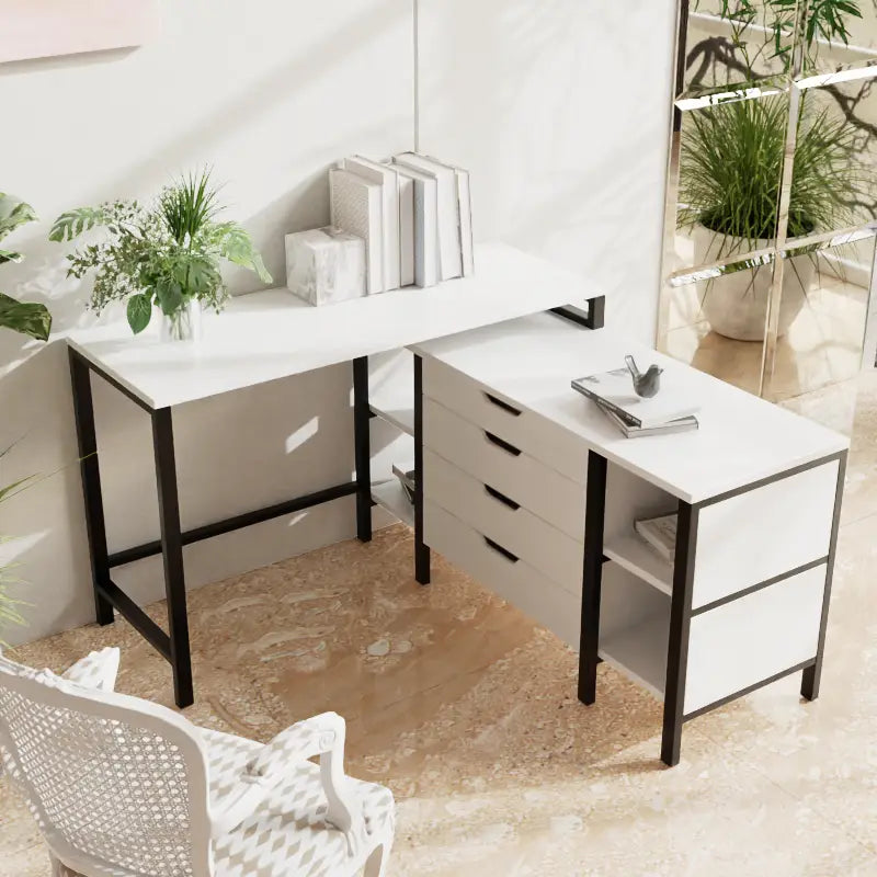 White study table with storage, Study table with storage, Study table with cabinet, Study table with drawer, Workstation with storage, White work station, Workstation in white color, study table in latest design.