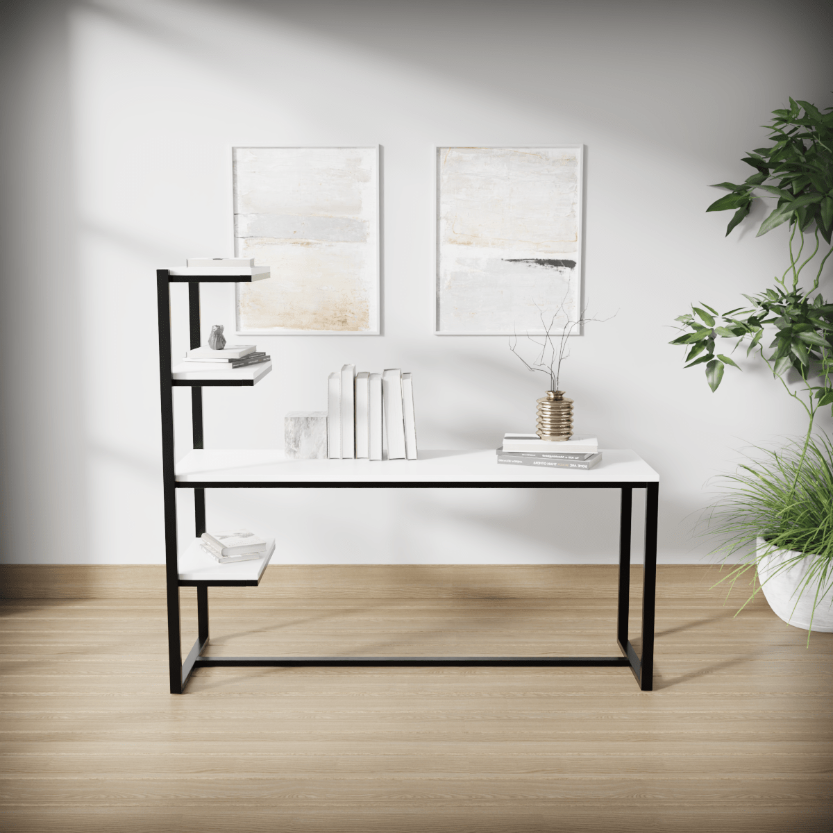 Valor Study Table with Shelves by Riyan Luxiwood