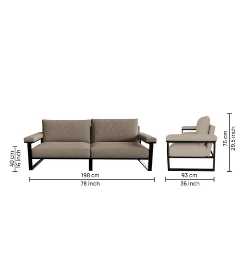 Haden 3 Seater Outdoor Sofa in Geneva Light Color with Metal & Fabric touch by Riyan Luxiwood