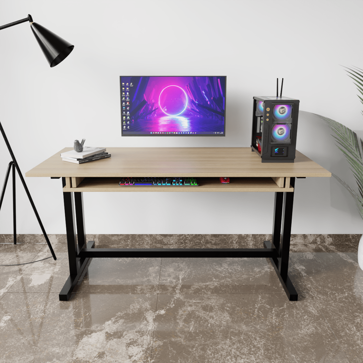 Zinnia Computer Table with Keyboard Tray by Riyan Luxiwood.