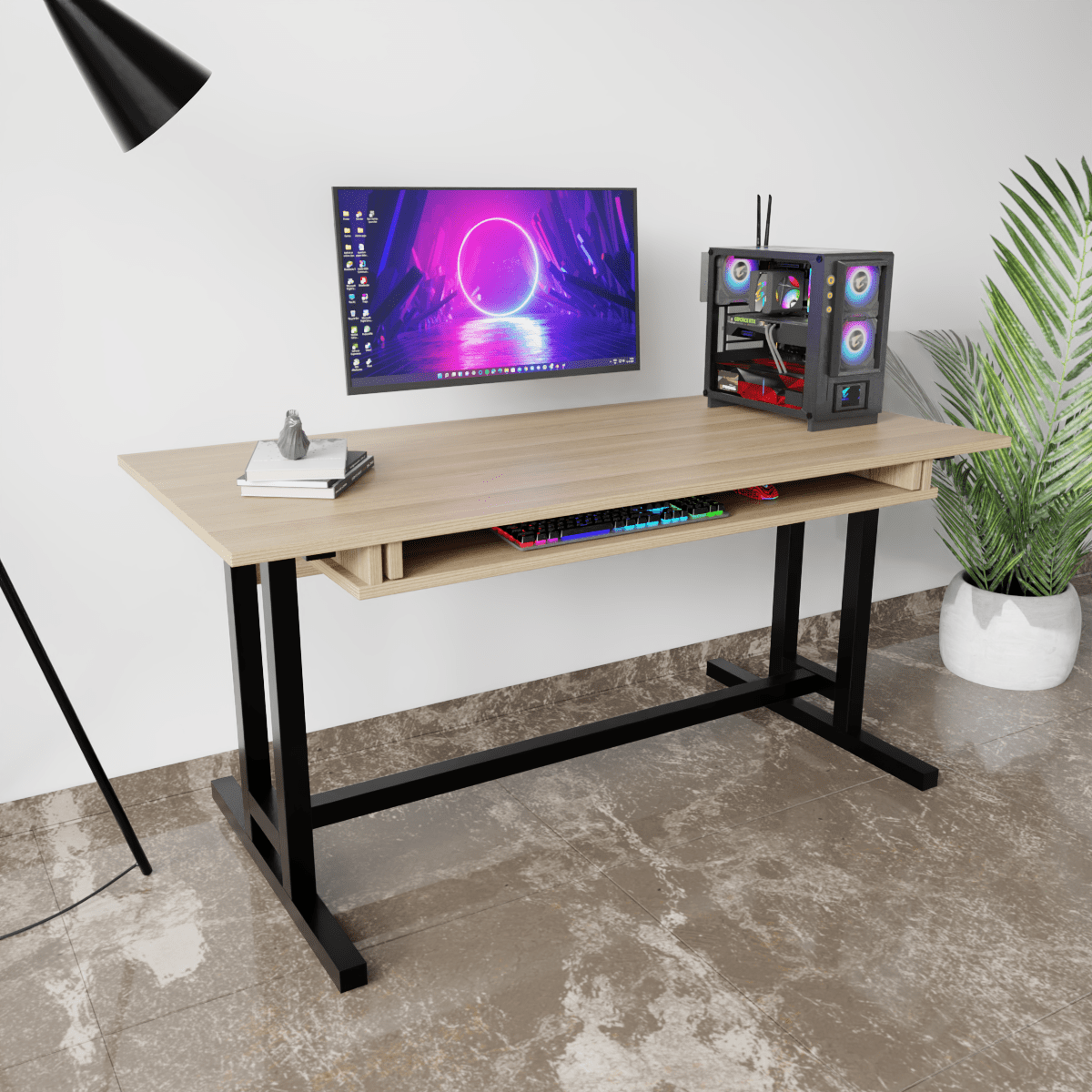 Zinnia Computer Table with Keyboard Tray by Riyan Luxiwood.