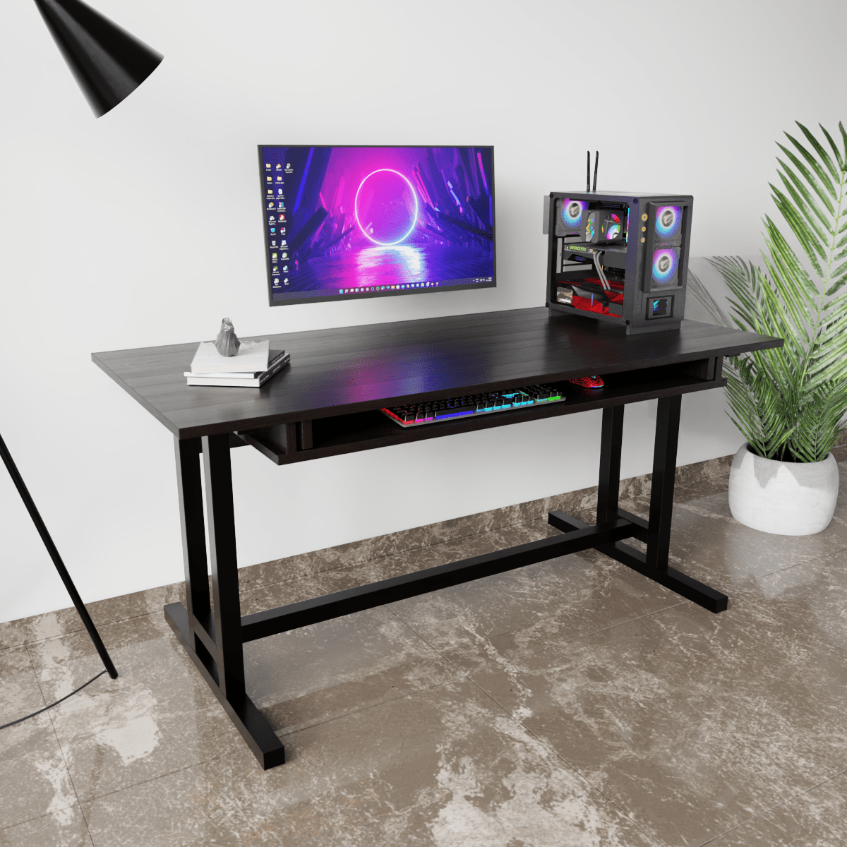Zinnia Computer Table with Keyboard Tray by Riyan Luxiwood.