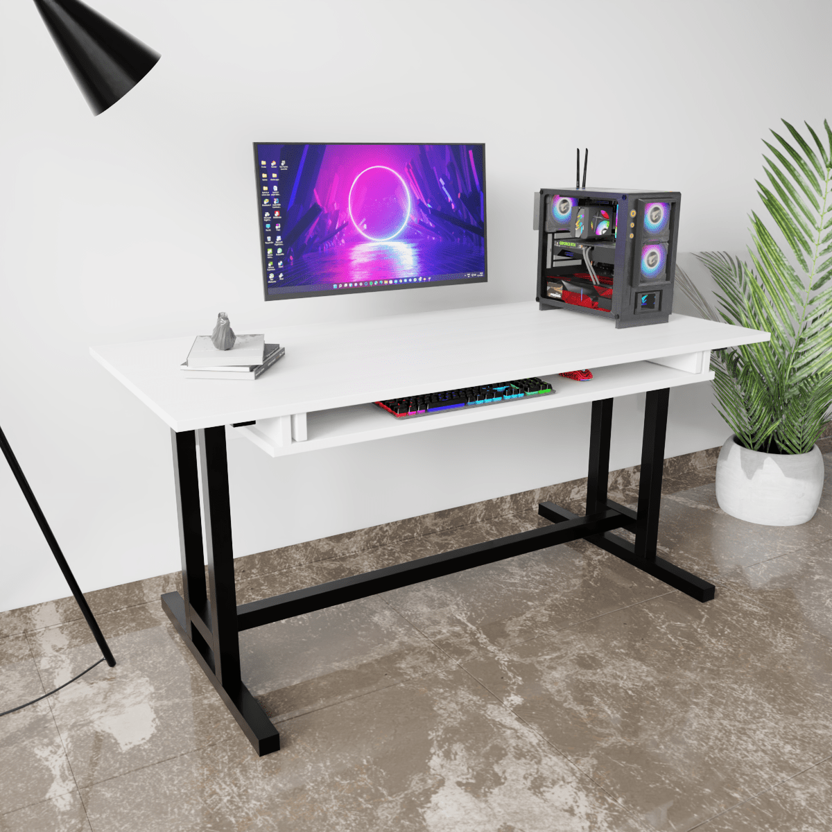 Zinnia Computer Table with Keyboard Tray by Riyan Luxiwood.