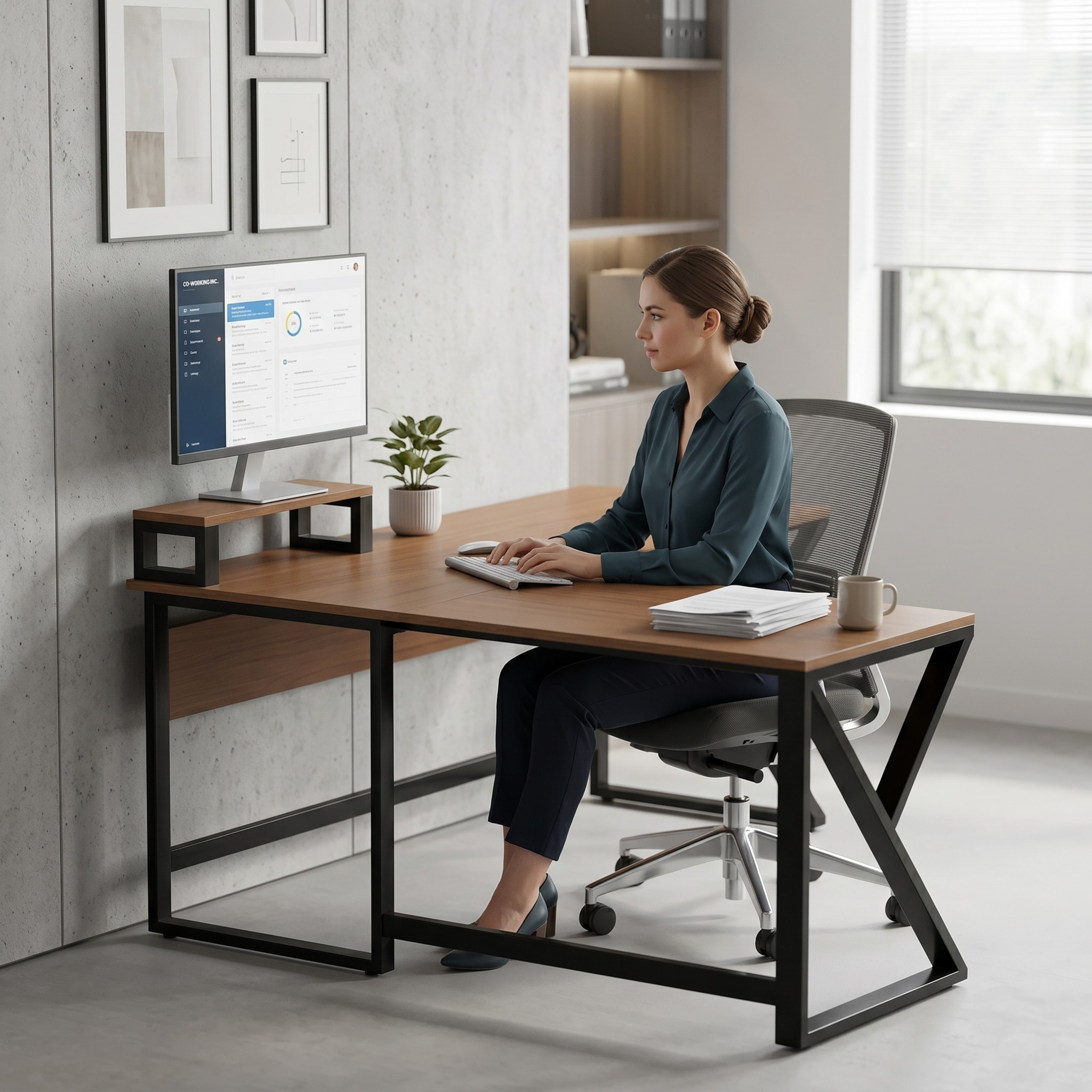 Fabio L Shape Computer Table with Monitor Riser By Riyan Luxiwood