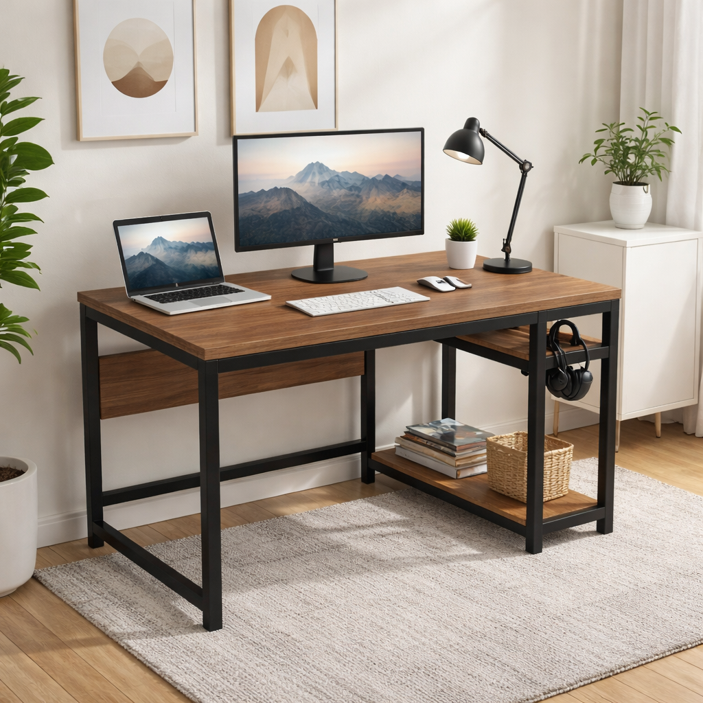 Carter Computer Table With Open Storage By Riyan Luxiwood.