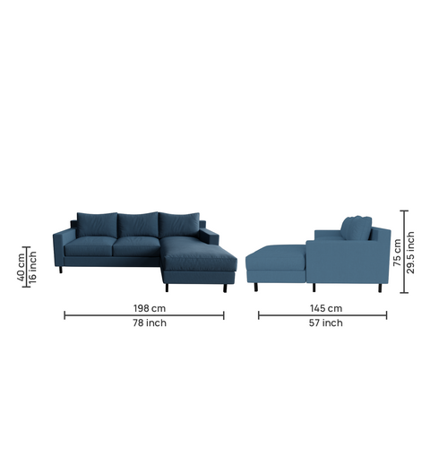 Linen 3 Seater Sofa with Chaise Longue in Havana Color by Riyan Luxiwood