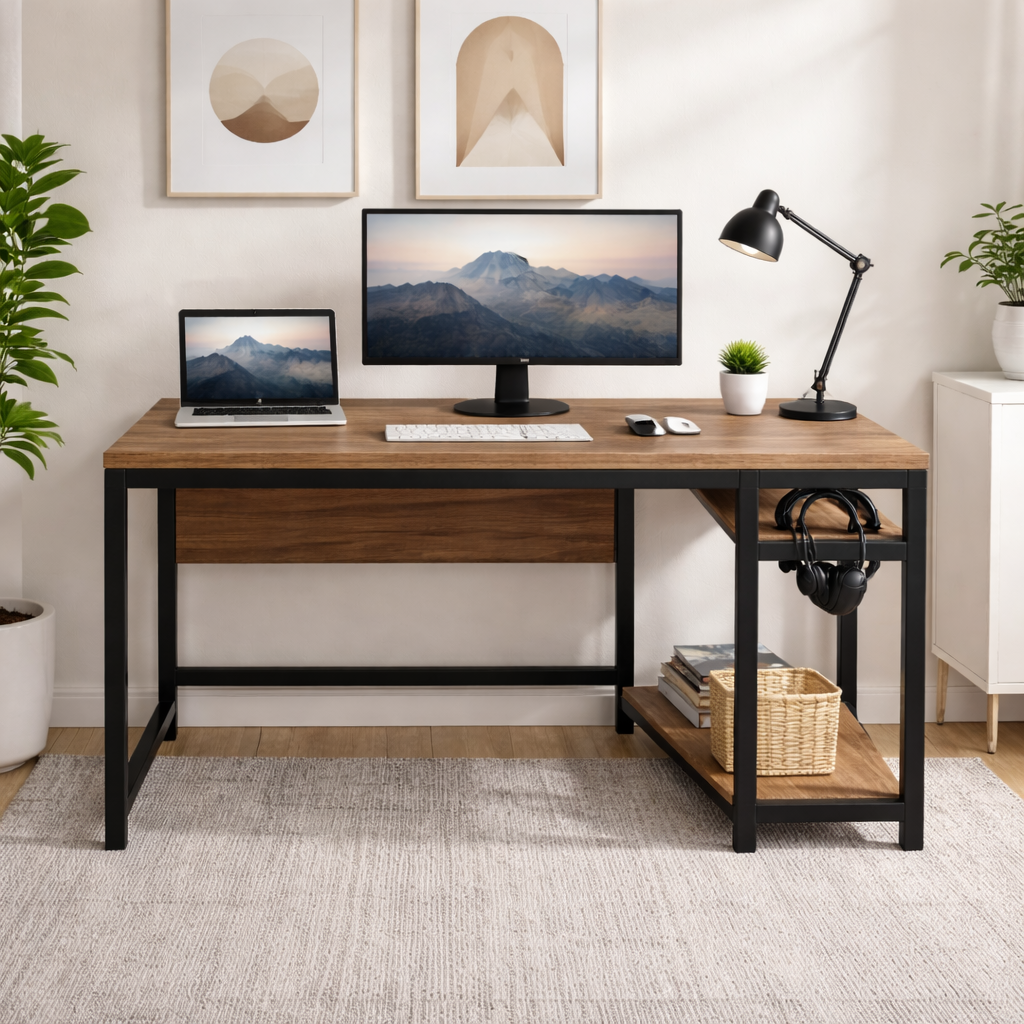 Carter Computer Table With Open Storage By Riyan Luxiwood.