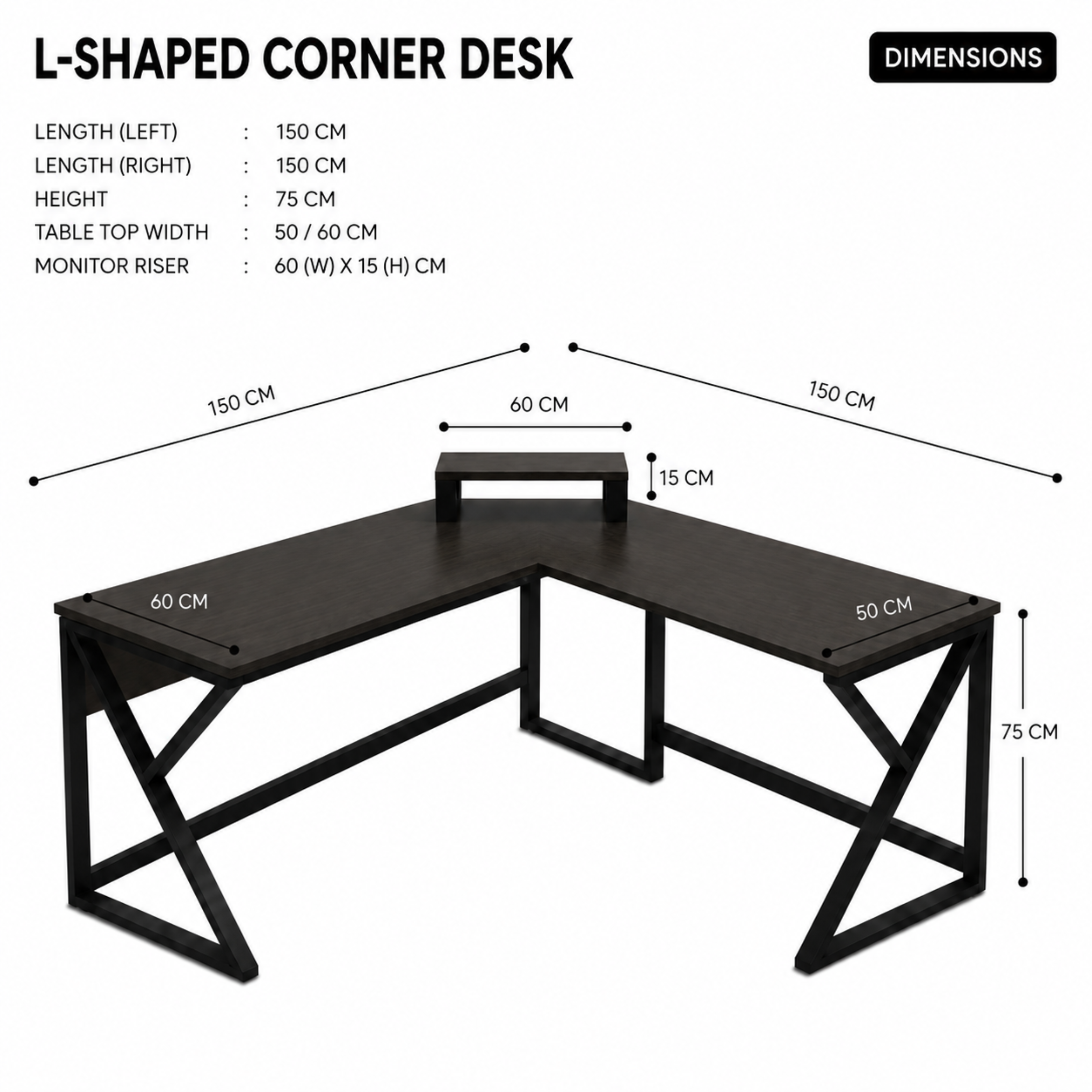 Fabio L Shape Computer Table with Monitor Riser By Riyan Luxiwood