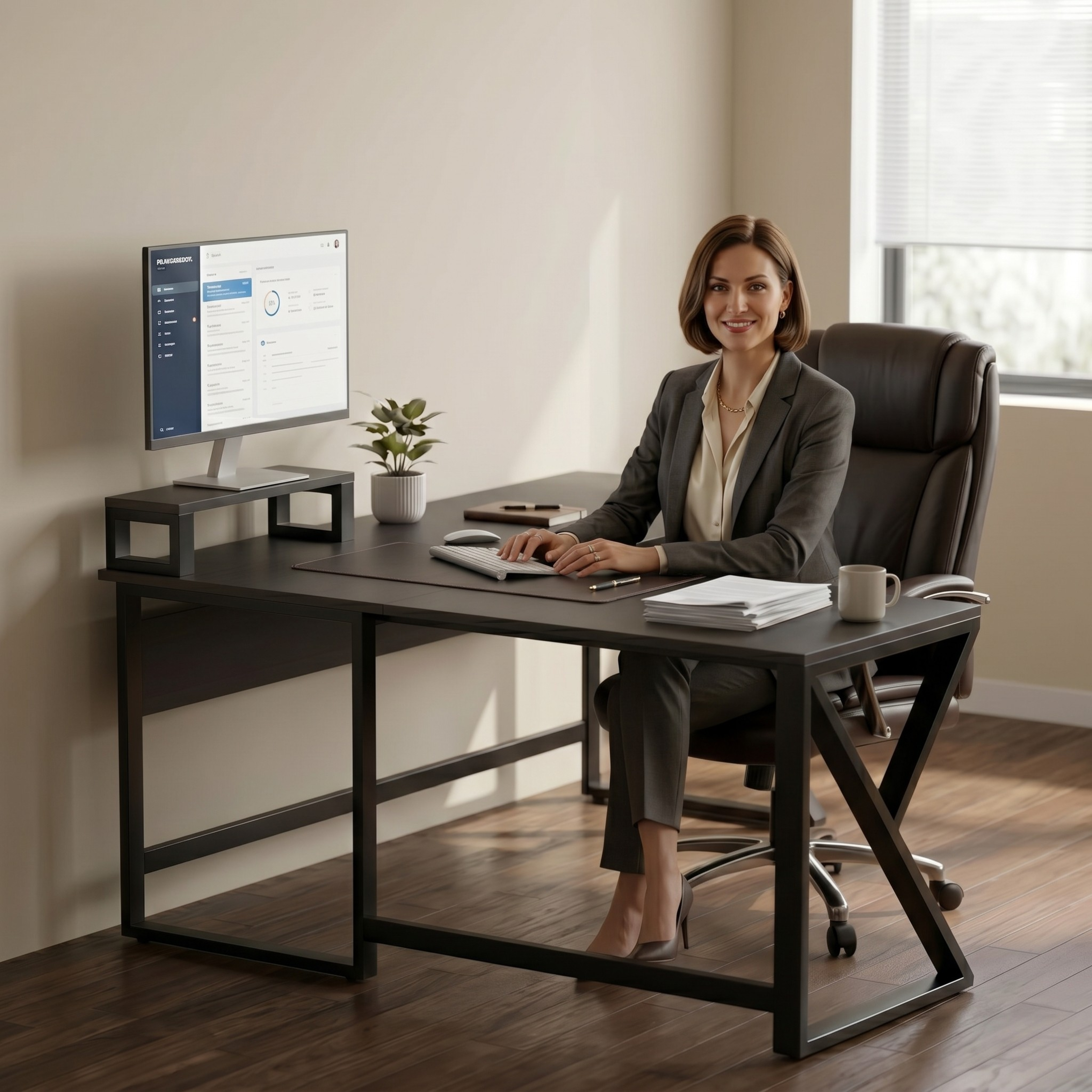 Fabio L Shape Computer Table with Monitor Riser By Riyan Luxiwood