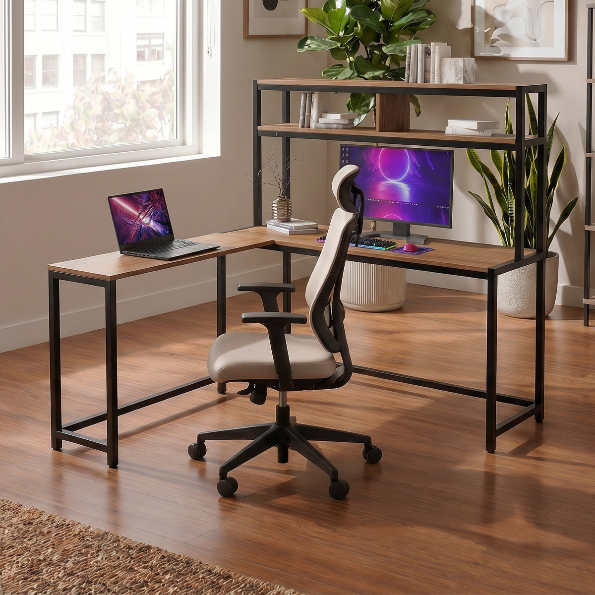 Hutch Corner Desk With Open Storage Design By Riyan Luxiwood