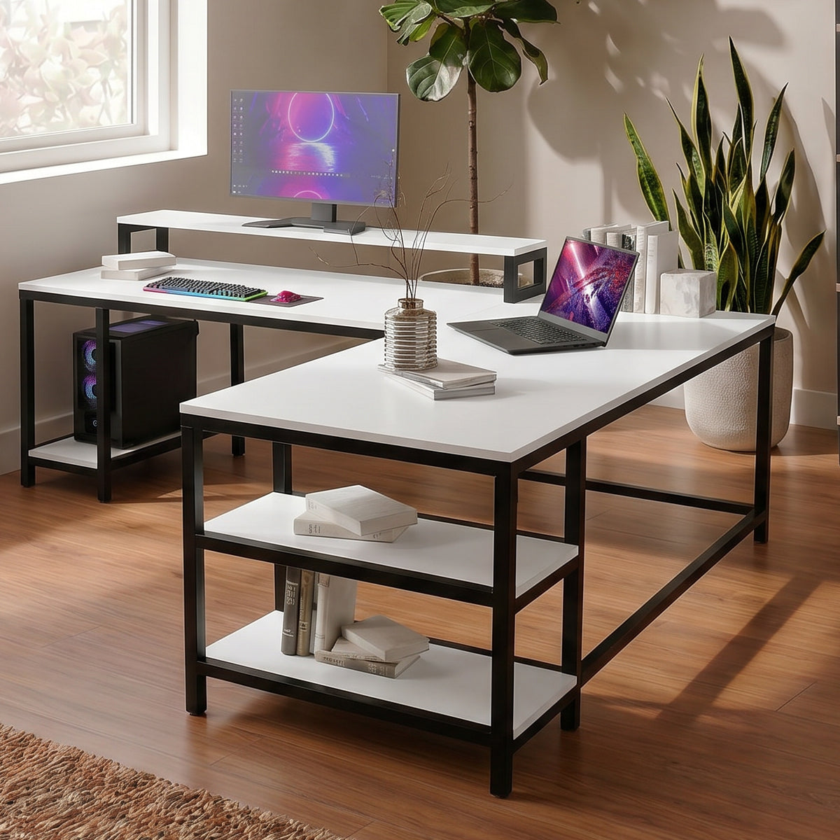 Archice L Shape Desk With Monitor Riser By Riyan Luxiwood.