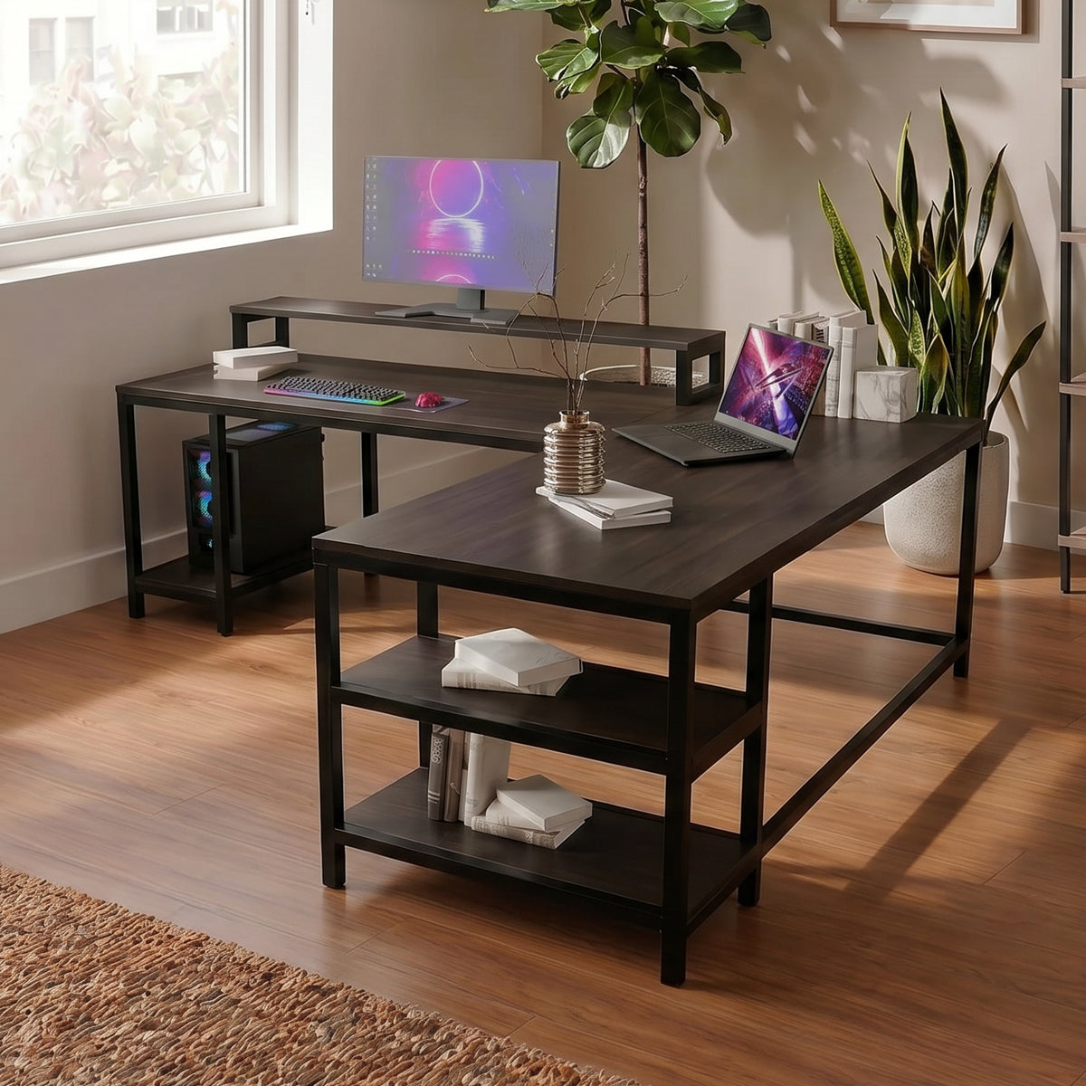 Archice L Shape Desk With Monitor Riser By Riyan Luxiwood.