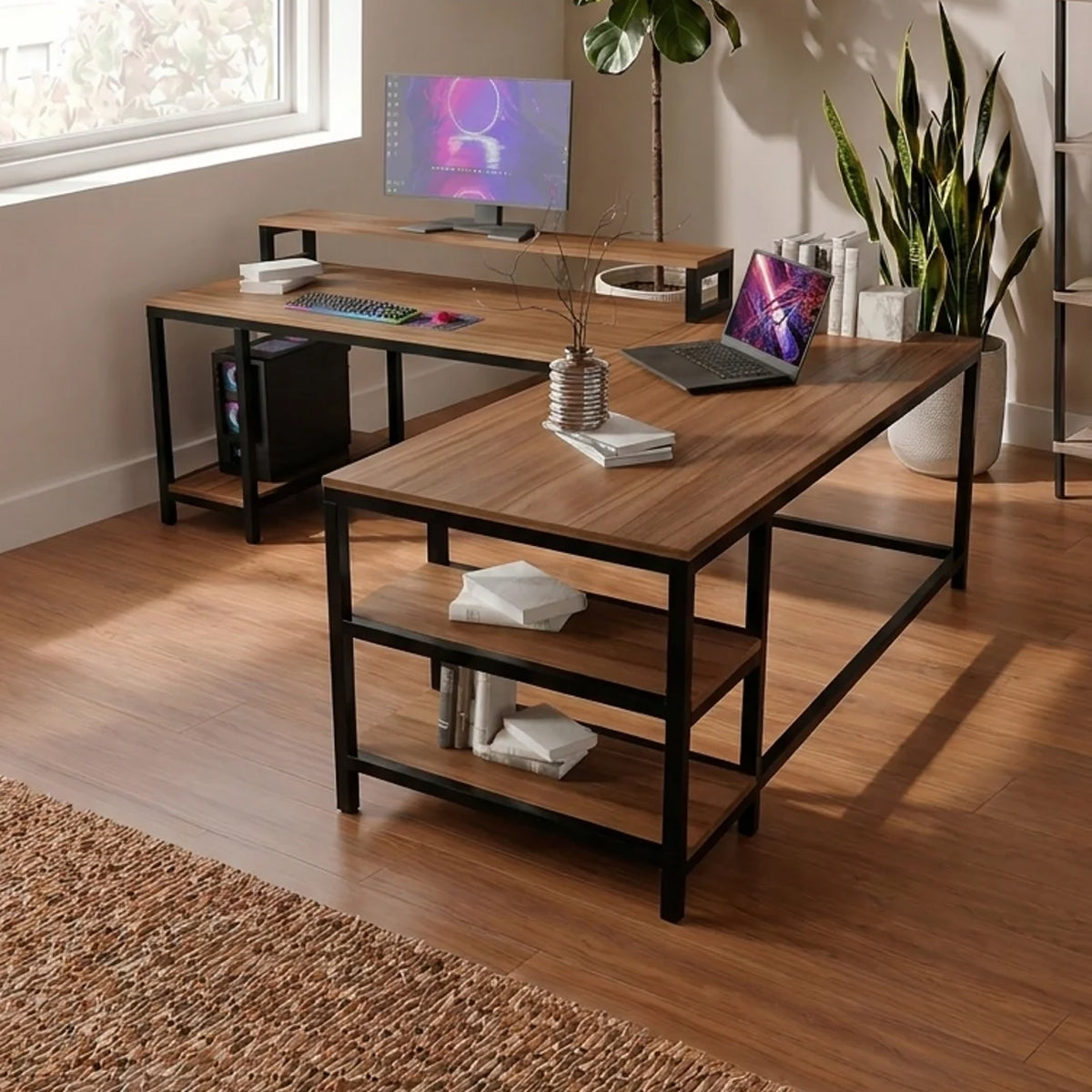 Archice L Shape Desk With Monitor Riser By Riyan Luxiwood.