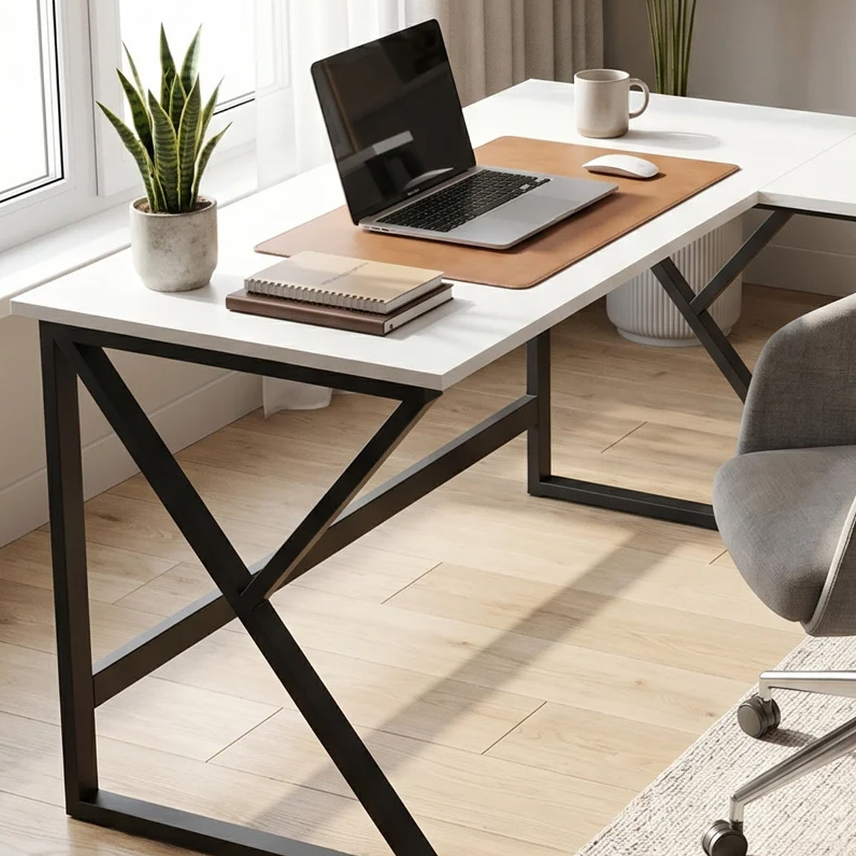 Fabio L Shape Computer Table with Monitor Riser By Riyan Luxiwood