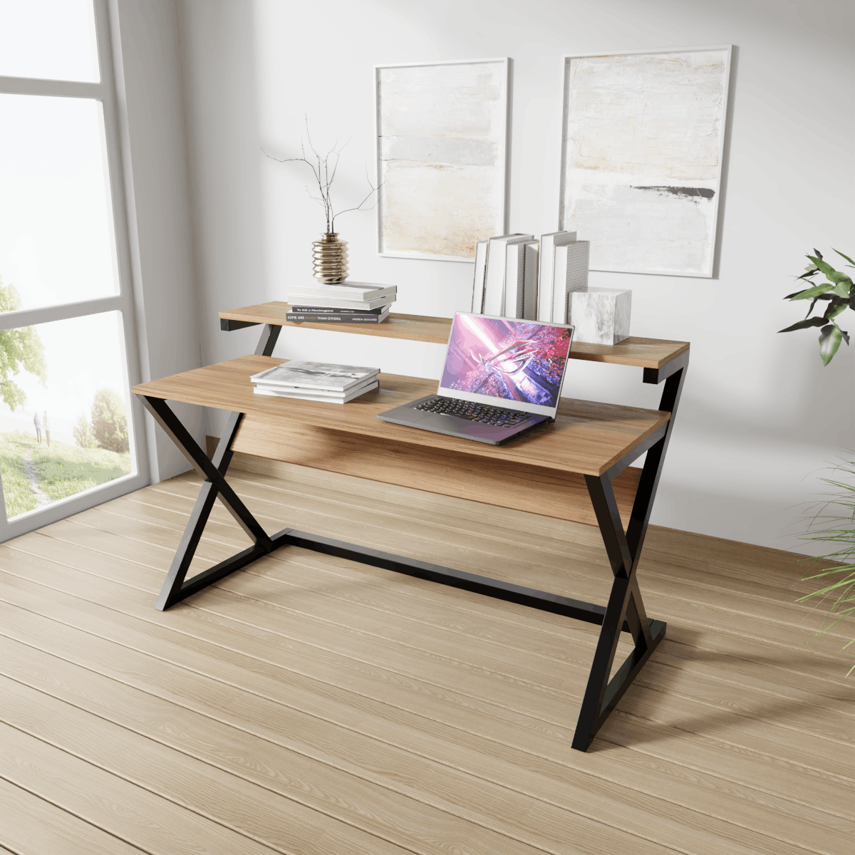 Austin Study Table in White Color with Upper Shelve by Riyan Luxiwood