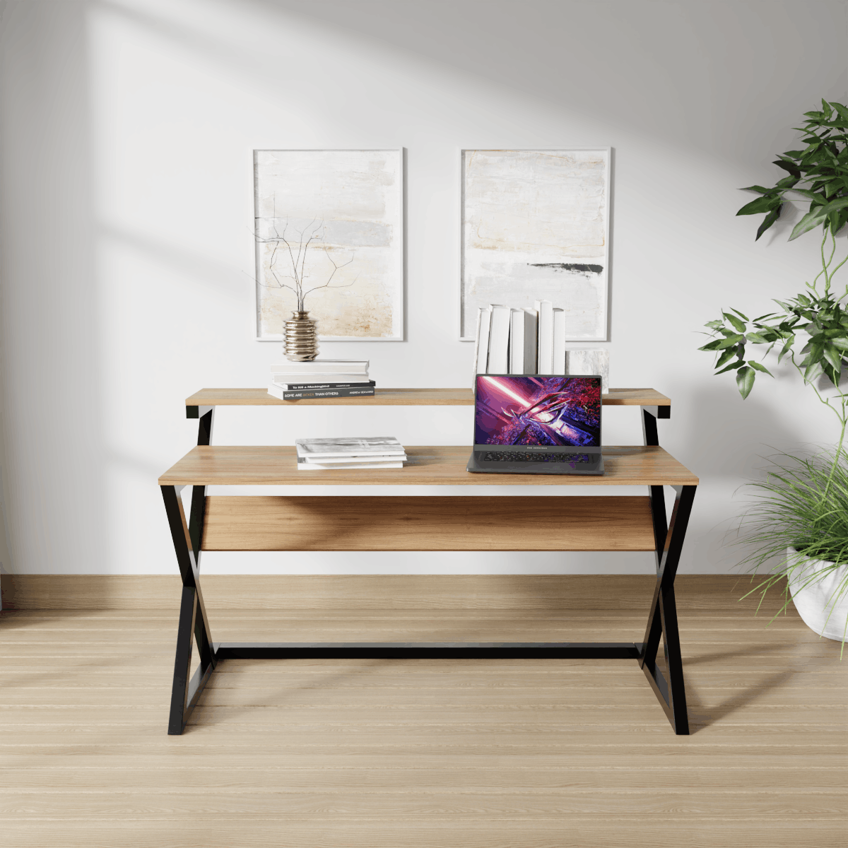 Austin Study Table in White Color with Upper Shelve by Riyan Luxiwood