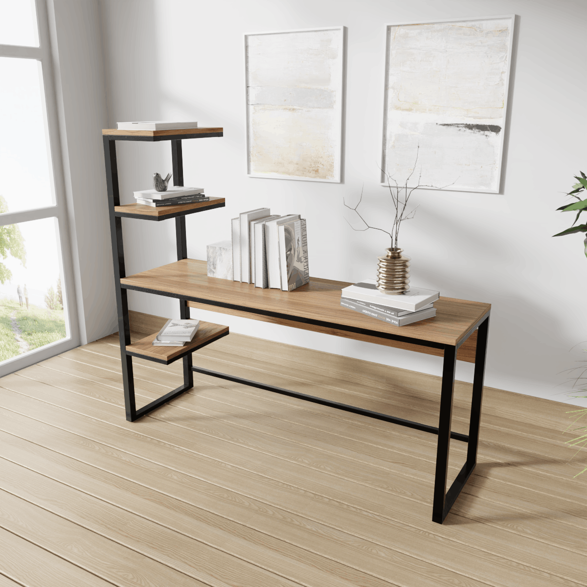Valor Study Table with Shelves by Riyan Luxiwood
