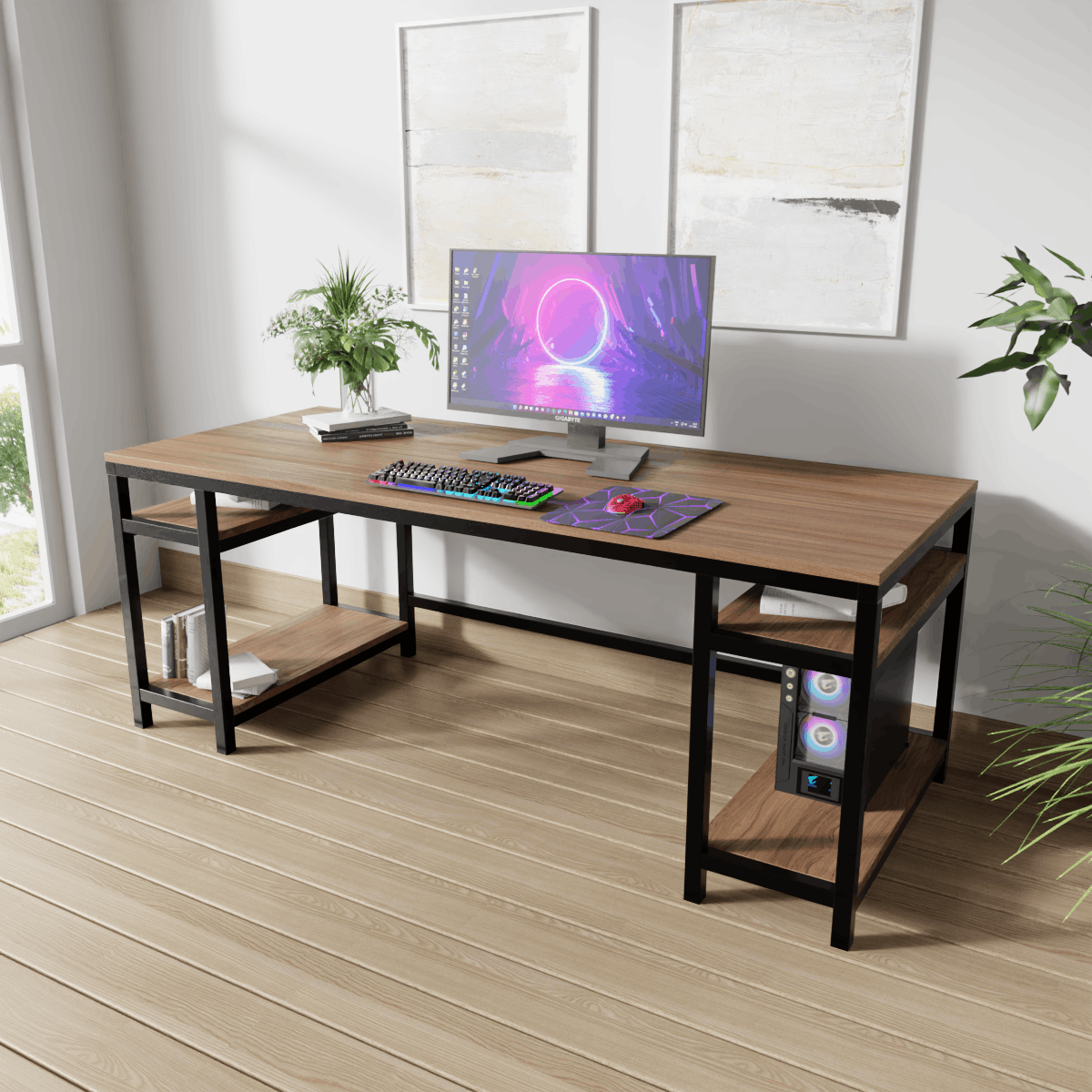 Edward Computer Table With Open Storage By Riyan Luxiwood.