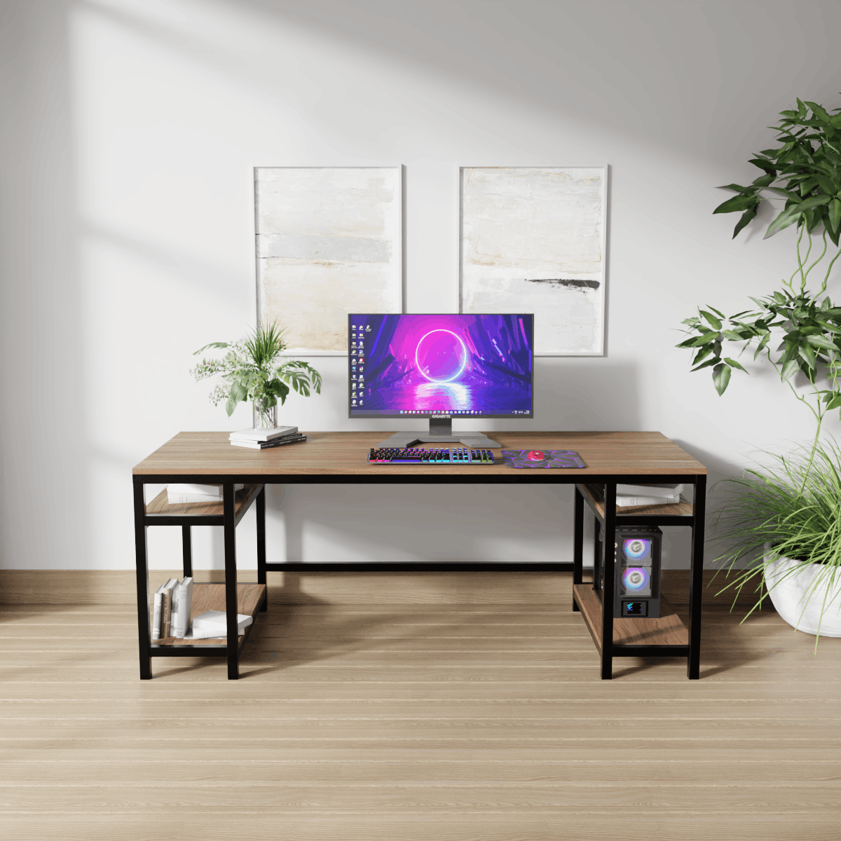 Edward Computer Table With Open Storage By Riyan Luxiwood.