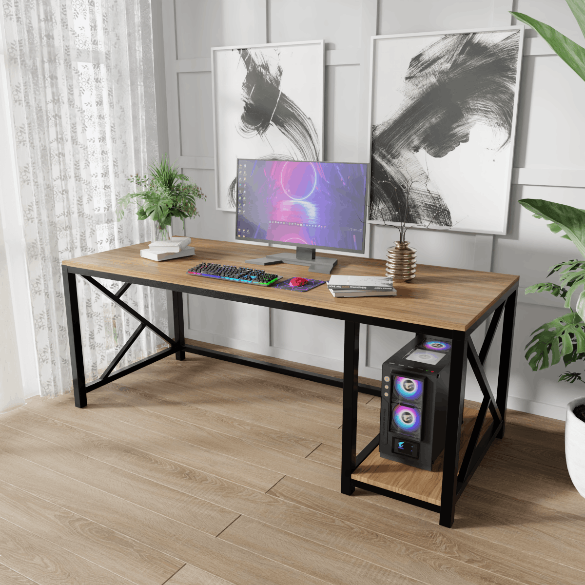 Patrick Computer Table With Open Storage By Riyan Luxiwood.