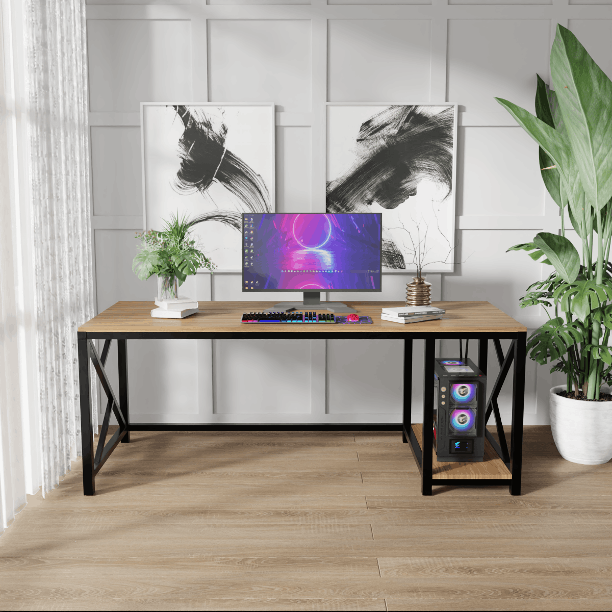 Patrick Computer Table With Open Storage By Riyan Luxiwood.