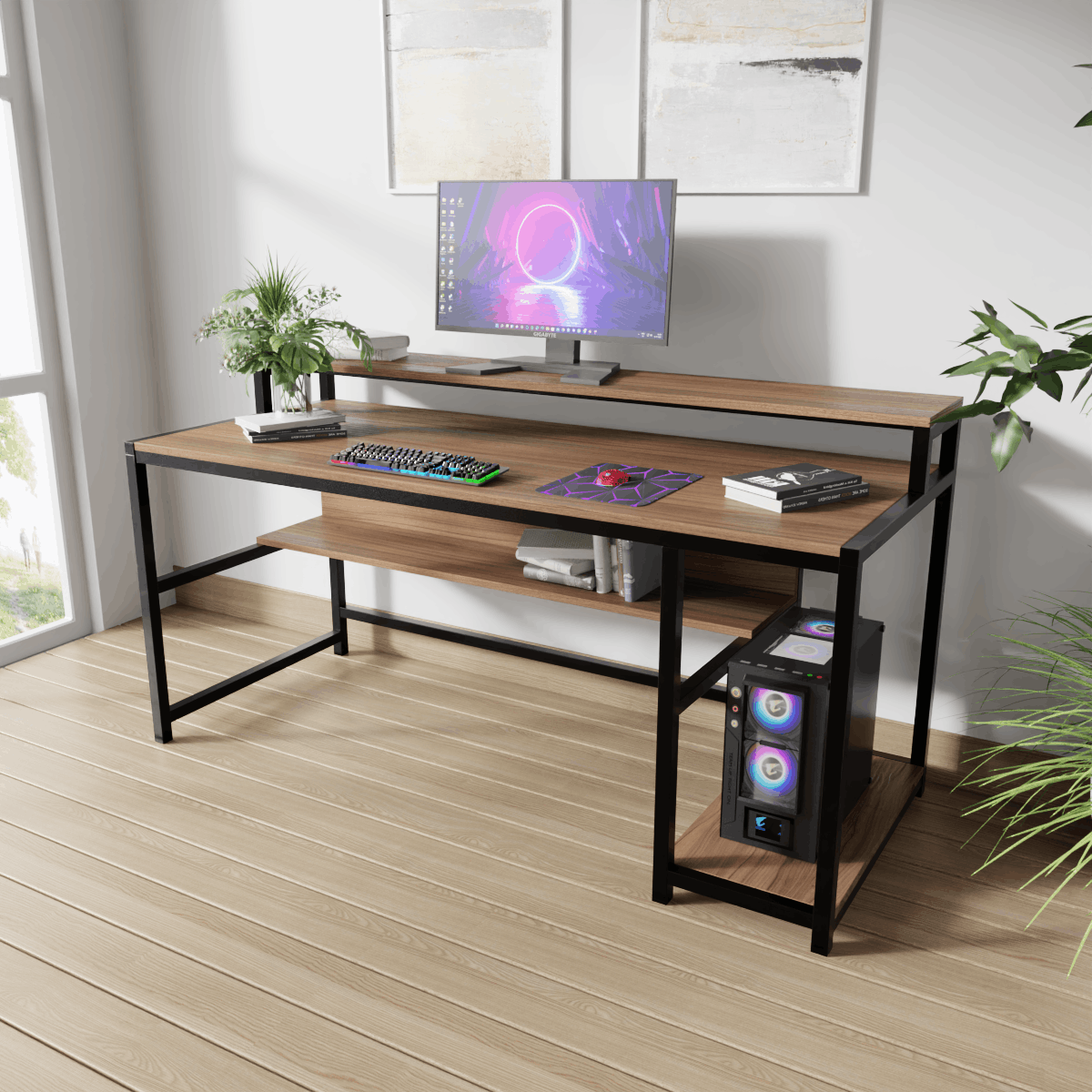 Trio Computer Table With Open Storage By Riyan Luxiwood.