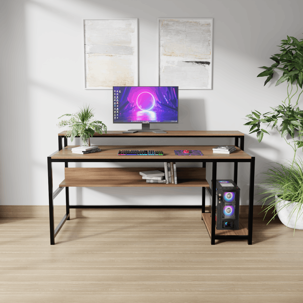Trio Computer Table With Open Storage By Riyan Luxiwood.