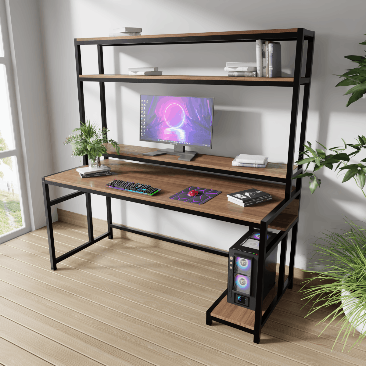 Jerry Computer Table With Open Storage By Riyan Luxiwood.