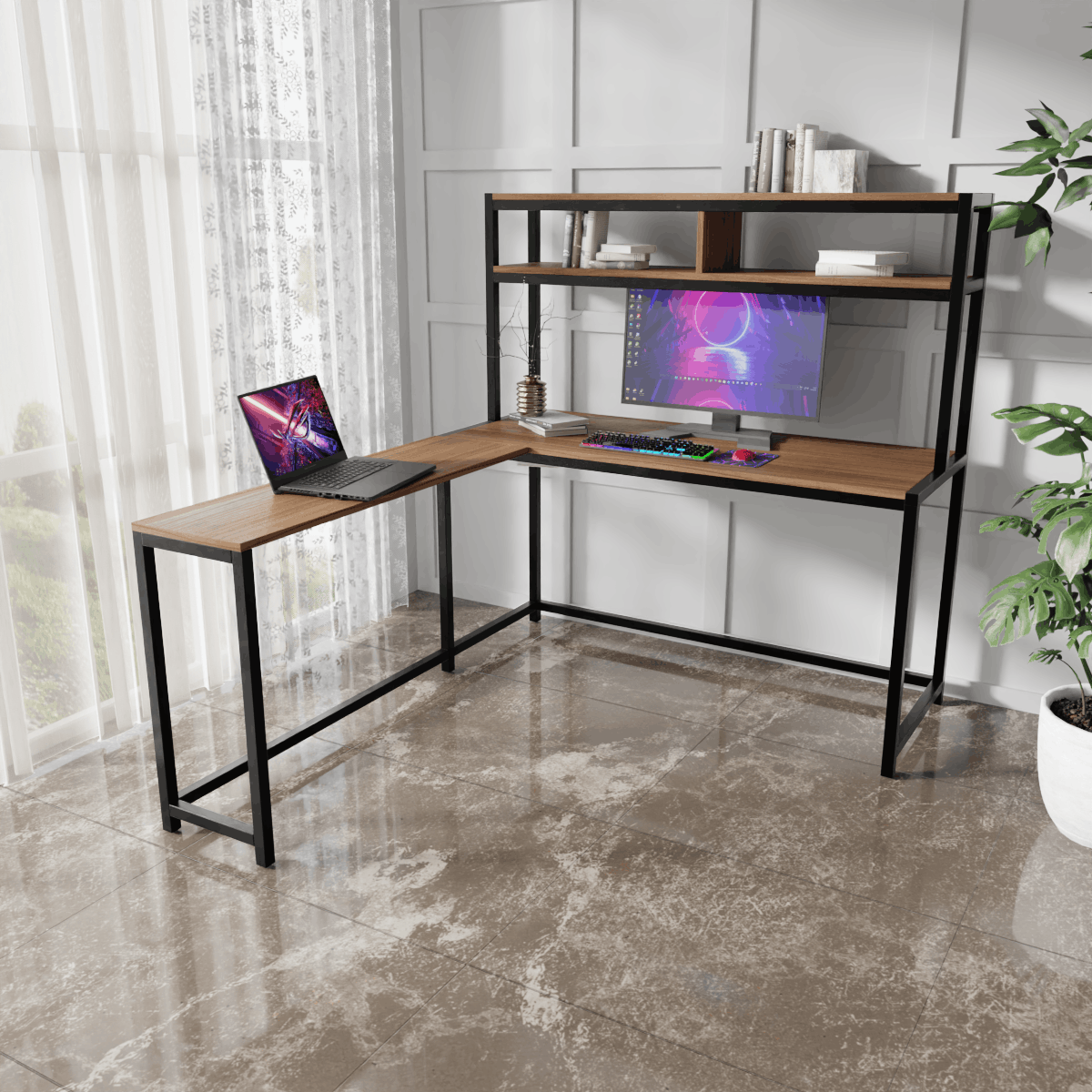Hutch Corner Desk With Open Storage Design By Riyan Luxiwood