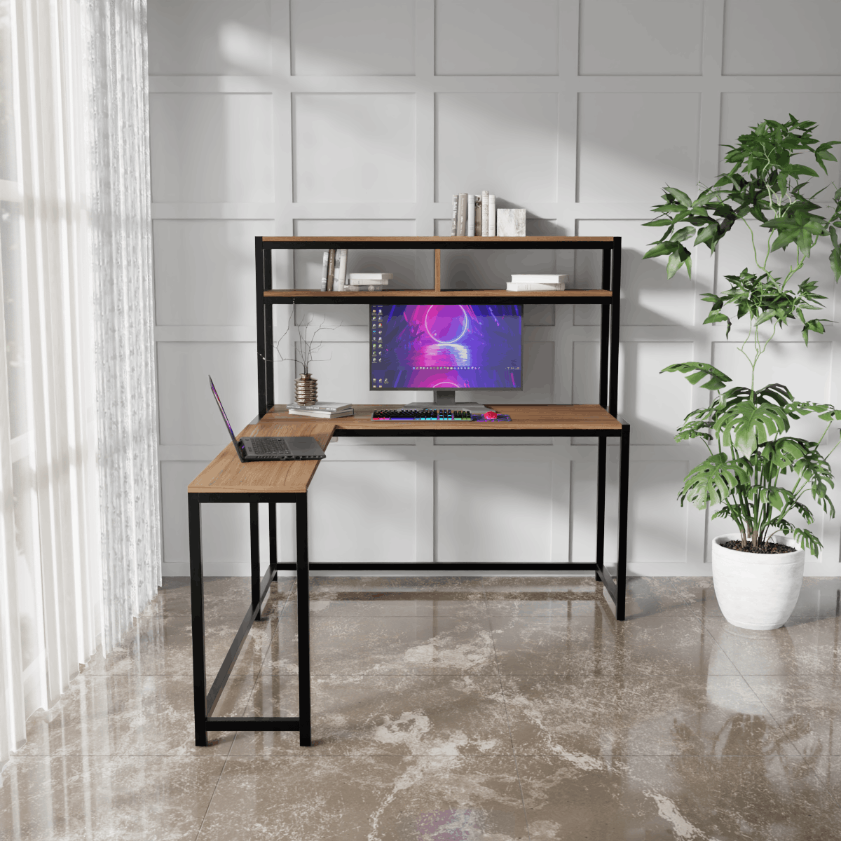 Hutch Corner Desk With Open Storage Design By Riyan Luxiwood