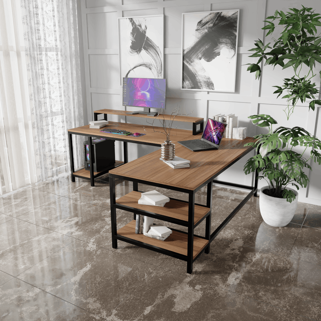 Archice L Shape Desk With Monitor Riser By Riyan Luxiwood.