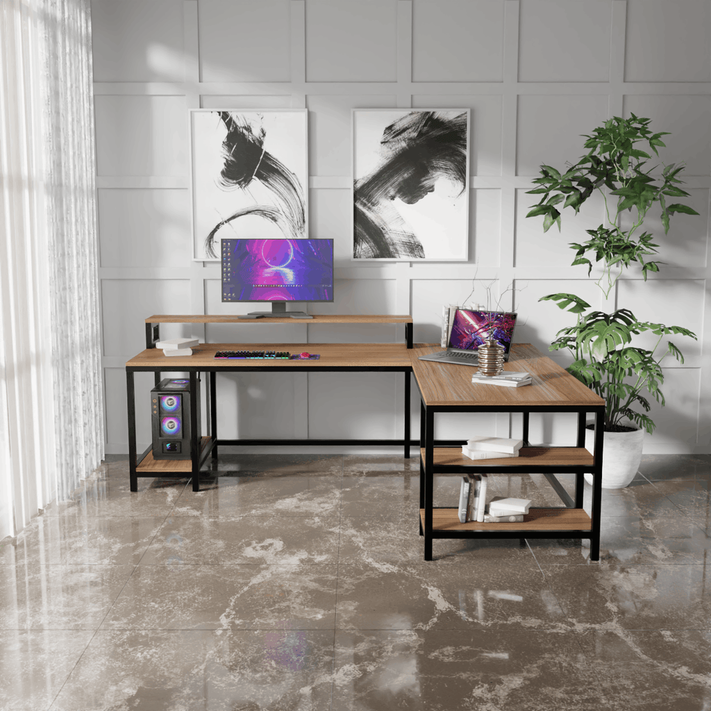 Archice L Shape Desk With Monitor Riser By Riyan Luxiwood.