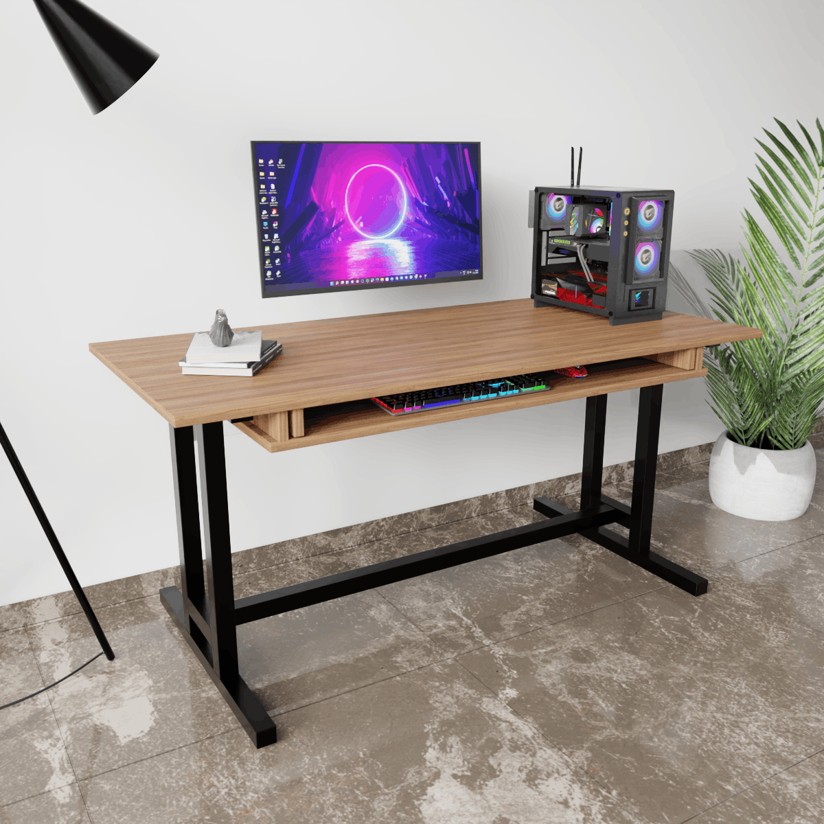 Zinnia Computer Table with Keyboard Tray by Riyan Luxiwood.