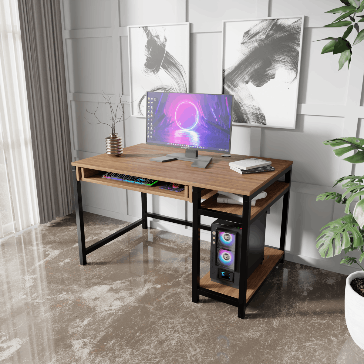 Carter Computer Table With Open Storage By Riyan Luxiwood.